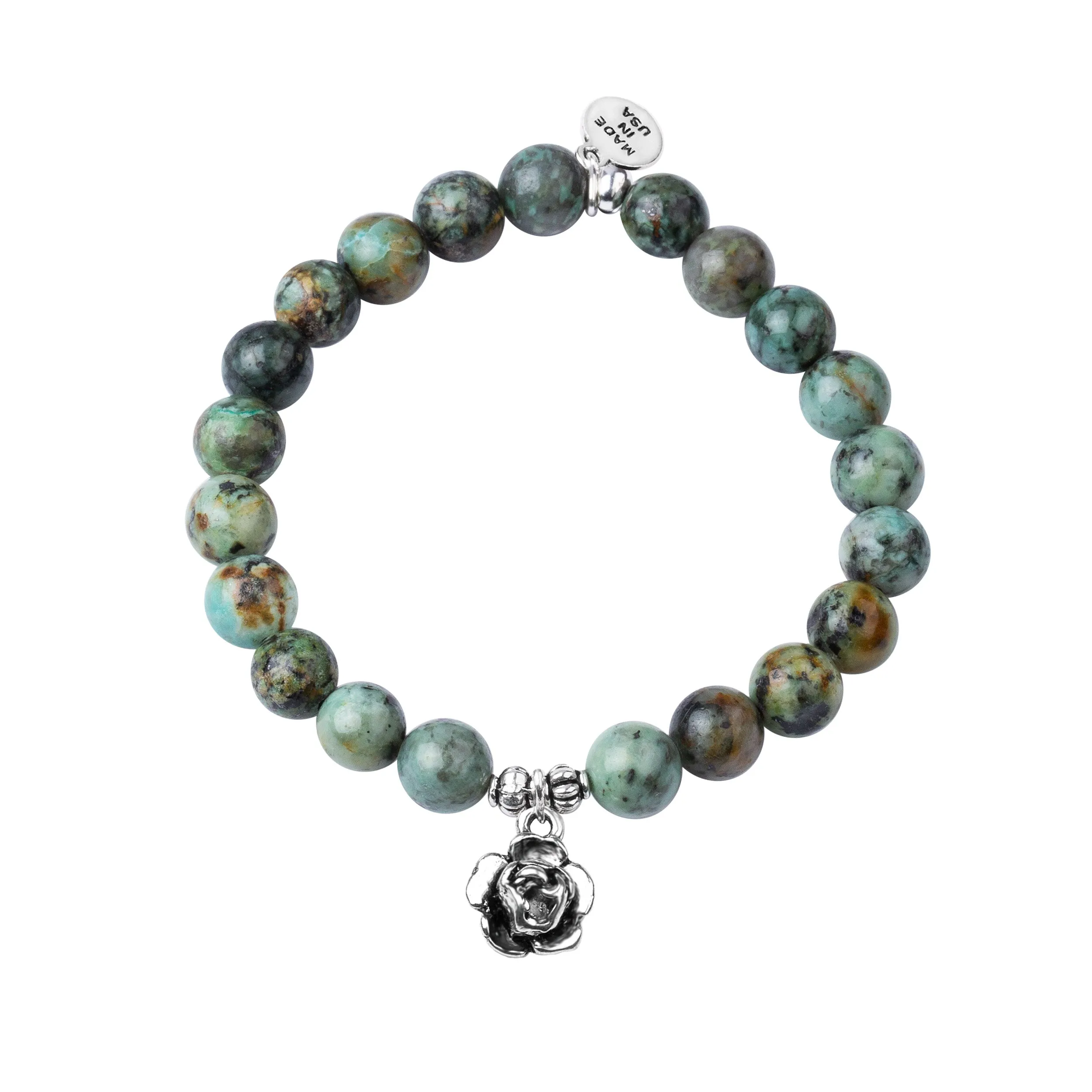 Rose | Stone Beaded Charm Bracelet | African Turquoise