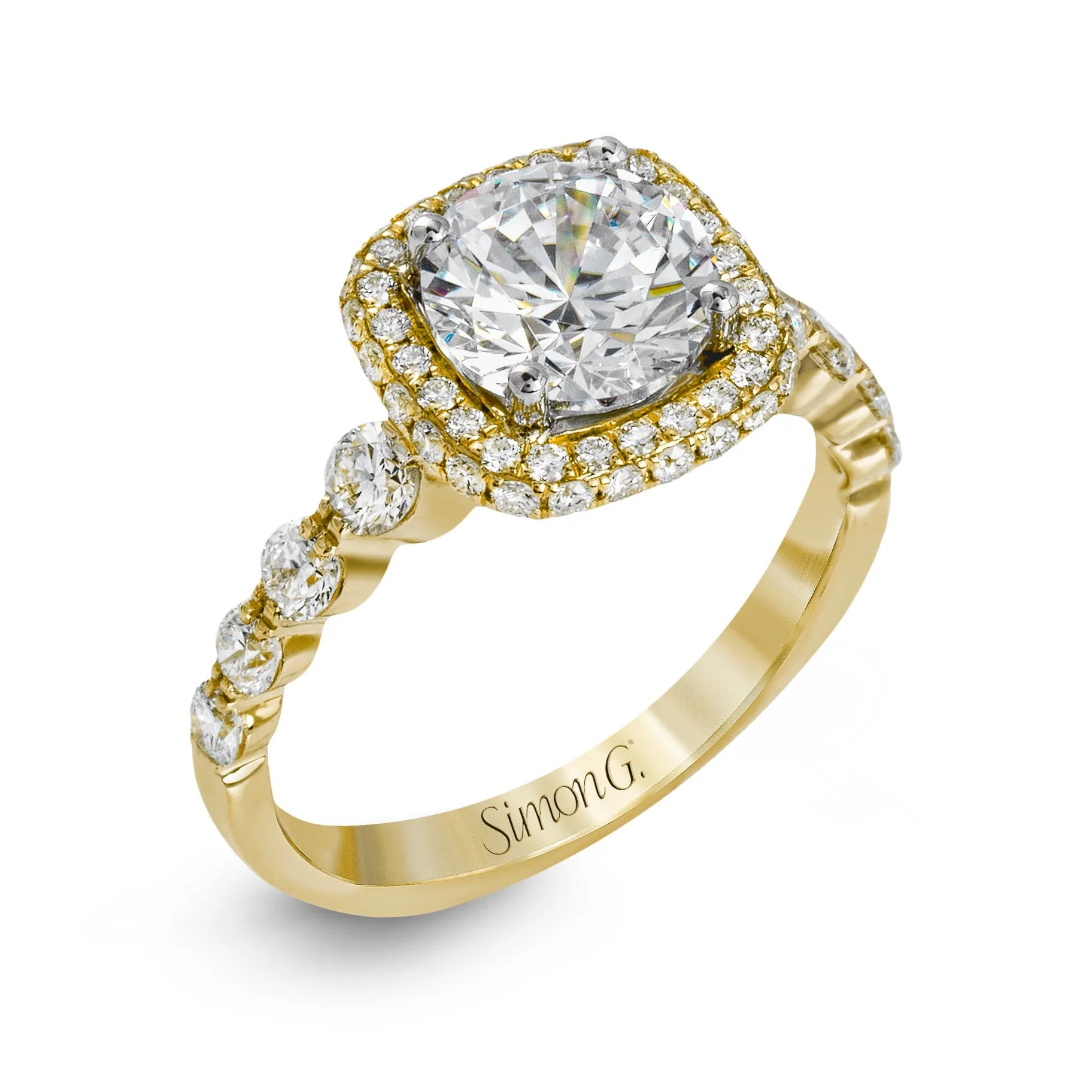 Round-Cut Double-Halo Engagement Ring In 18k Gold With Diamonds