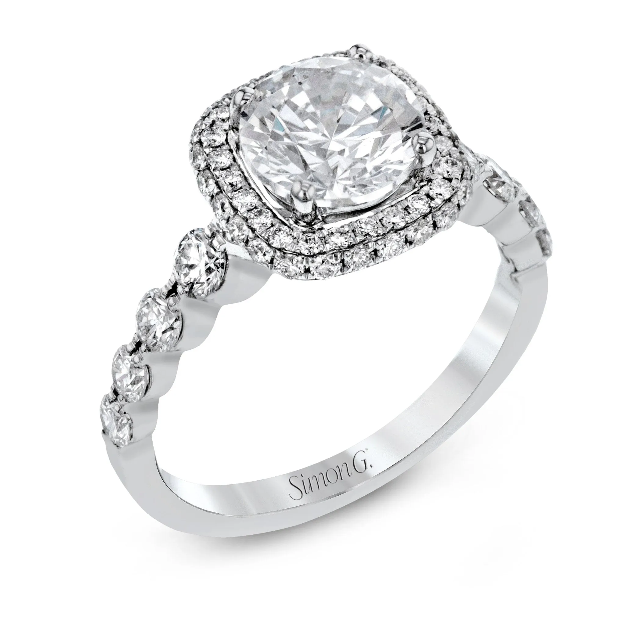 Round-Cut Double-Halo Engagement Ring In 18k Gold With Diamonds