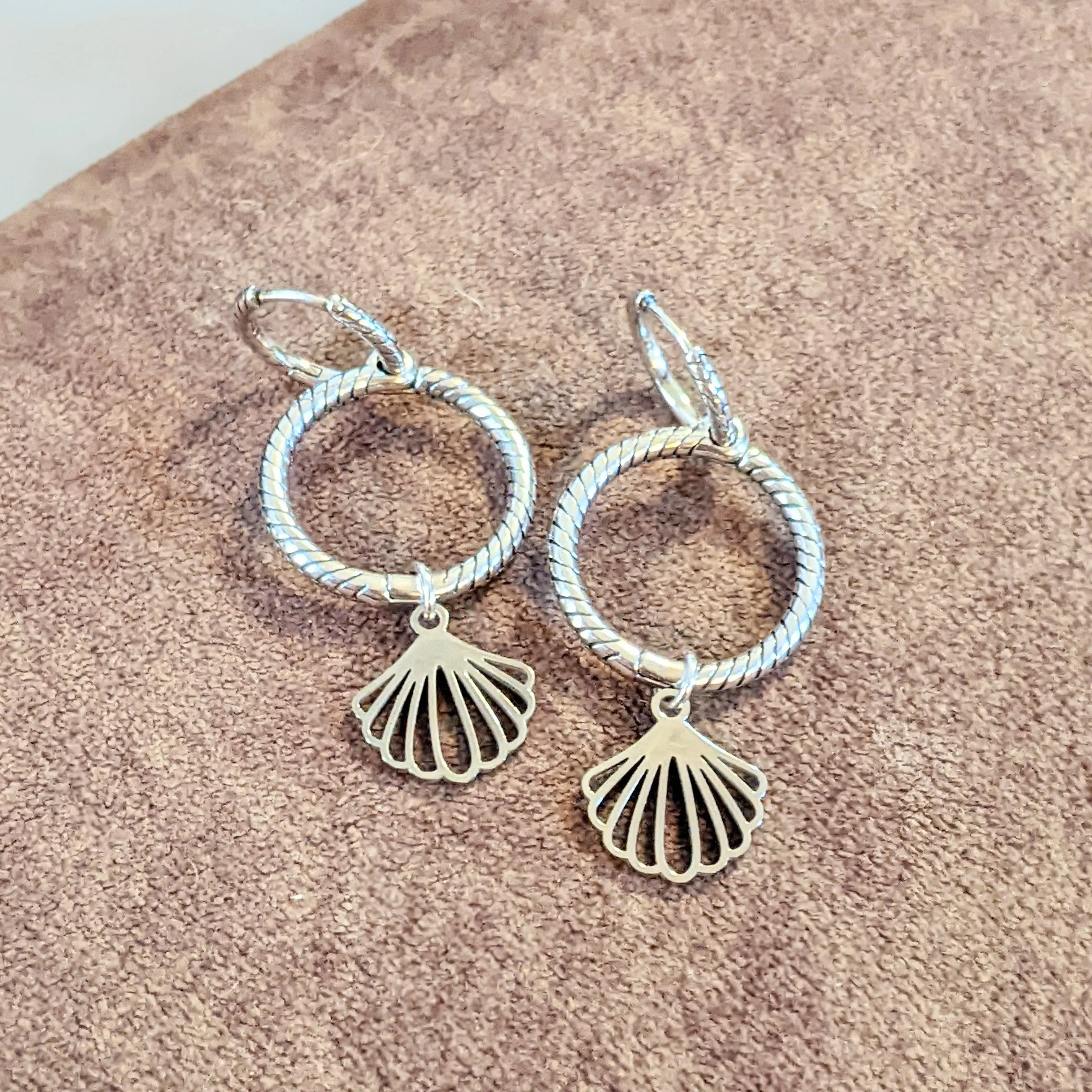 Seashell Sterling Double Hoop Earrings, 3 in 1 Hoops