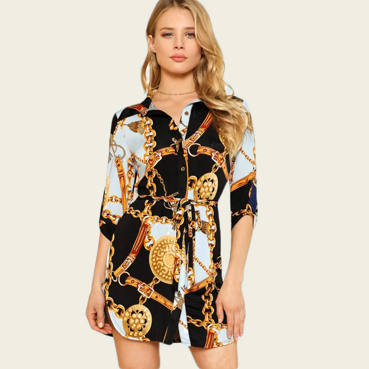 Sexy Cool Chain Print Women Blouses Tunic Tops Casual Top Blusas roupa feminina