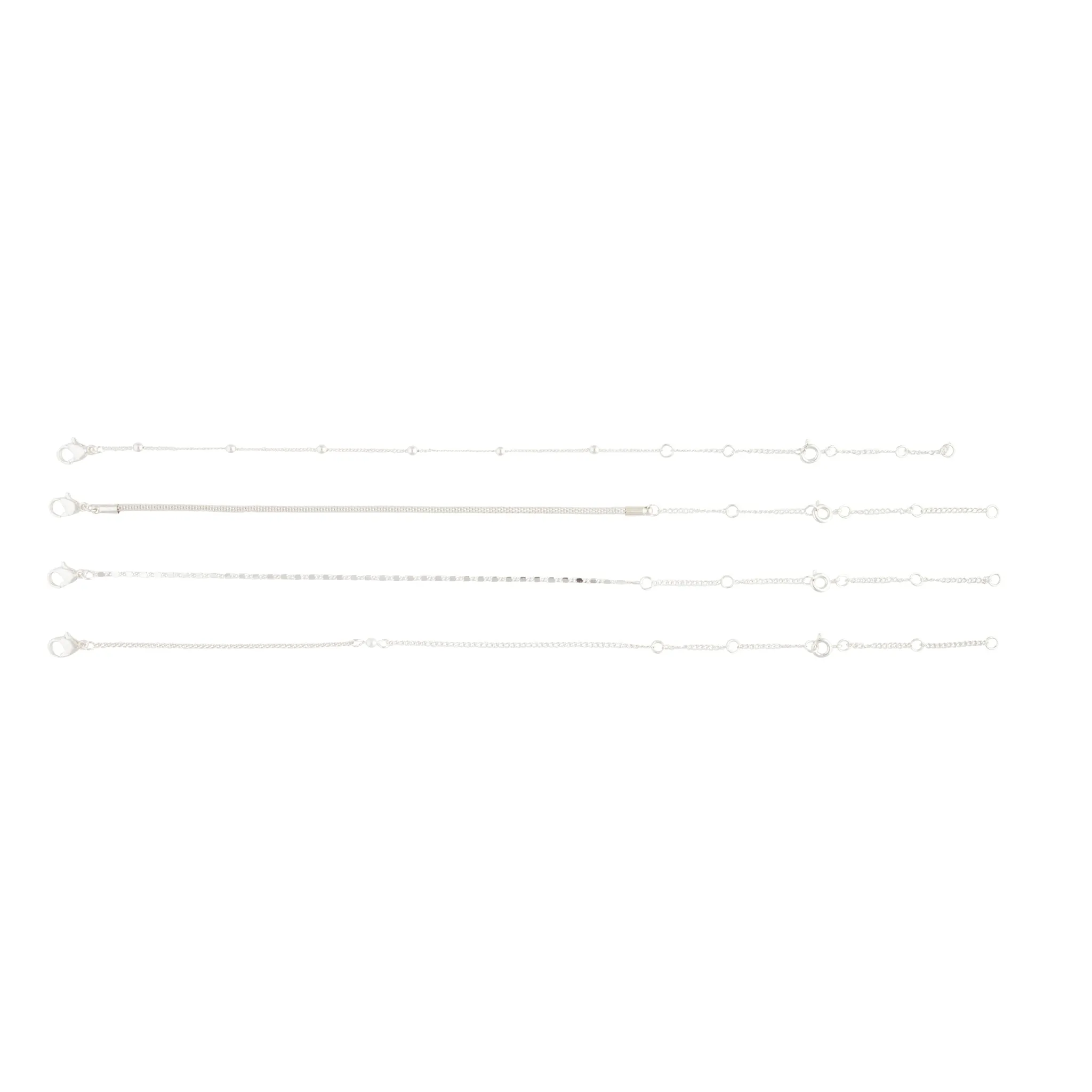 Silver Adjustable Bracelet Anklet Classic 4-Pack