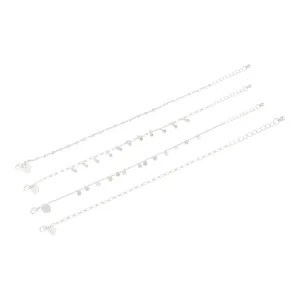 Silver Chain & Diamante Anklet 4-Pack