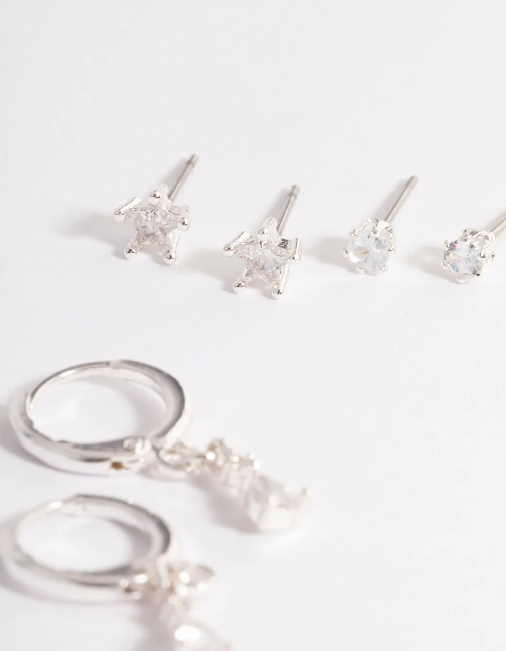 Silver Cubic Zirconia Star & Drop Earrings Pack