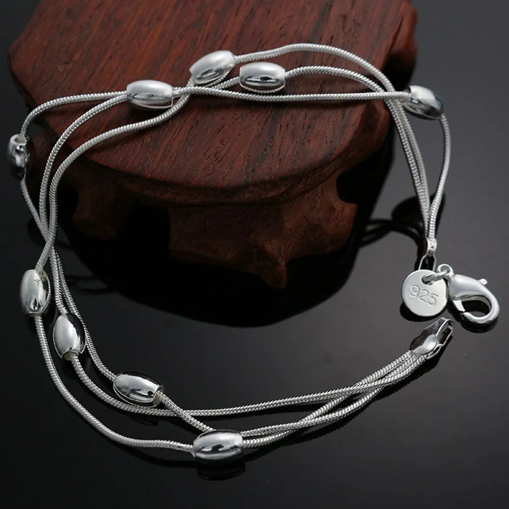 Silver Pearl Beads Multi Strand Bracelet for Women