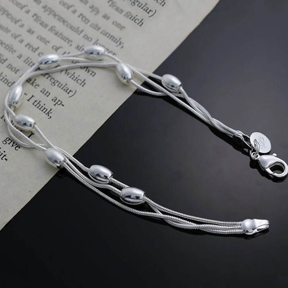 Silver Pearl Beads Multi Strand Bracelet for Women