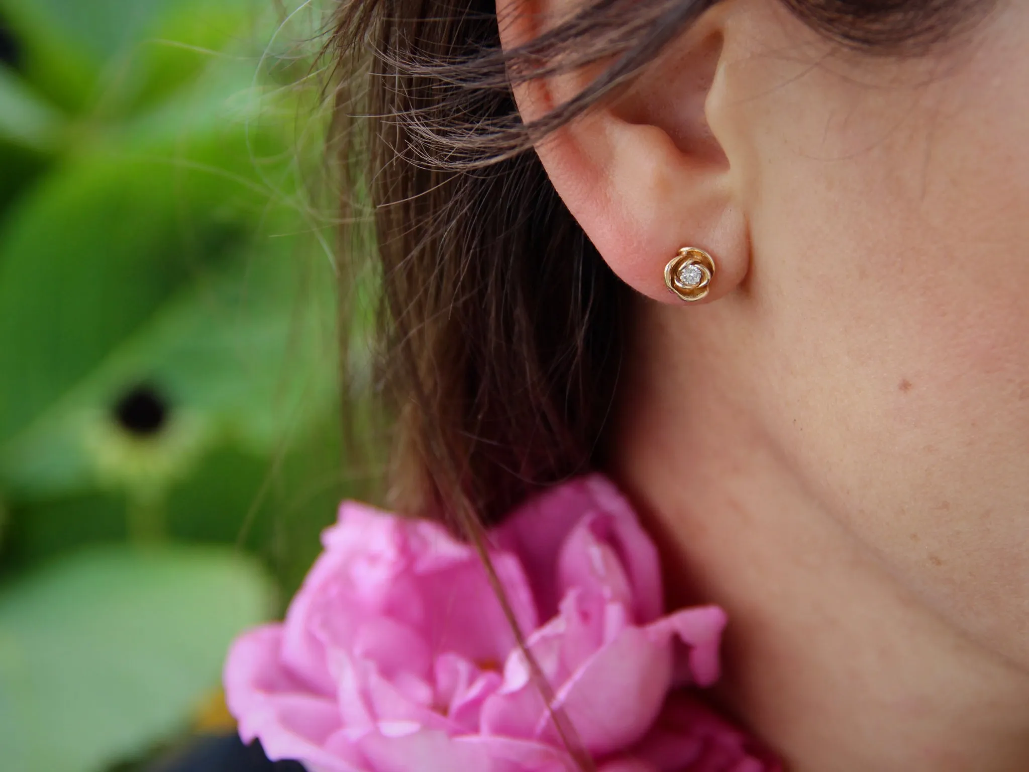 Silver Petite Rosebud Earring Studs Lab Emerald