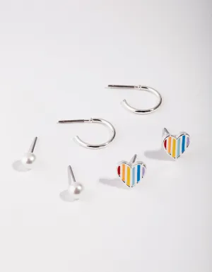 Silver Rainbow Heart Pack Earring