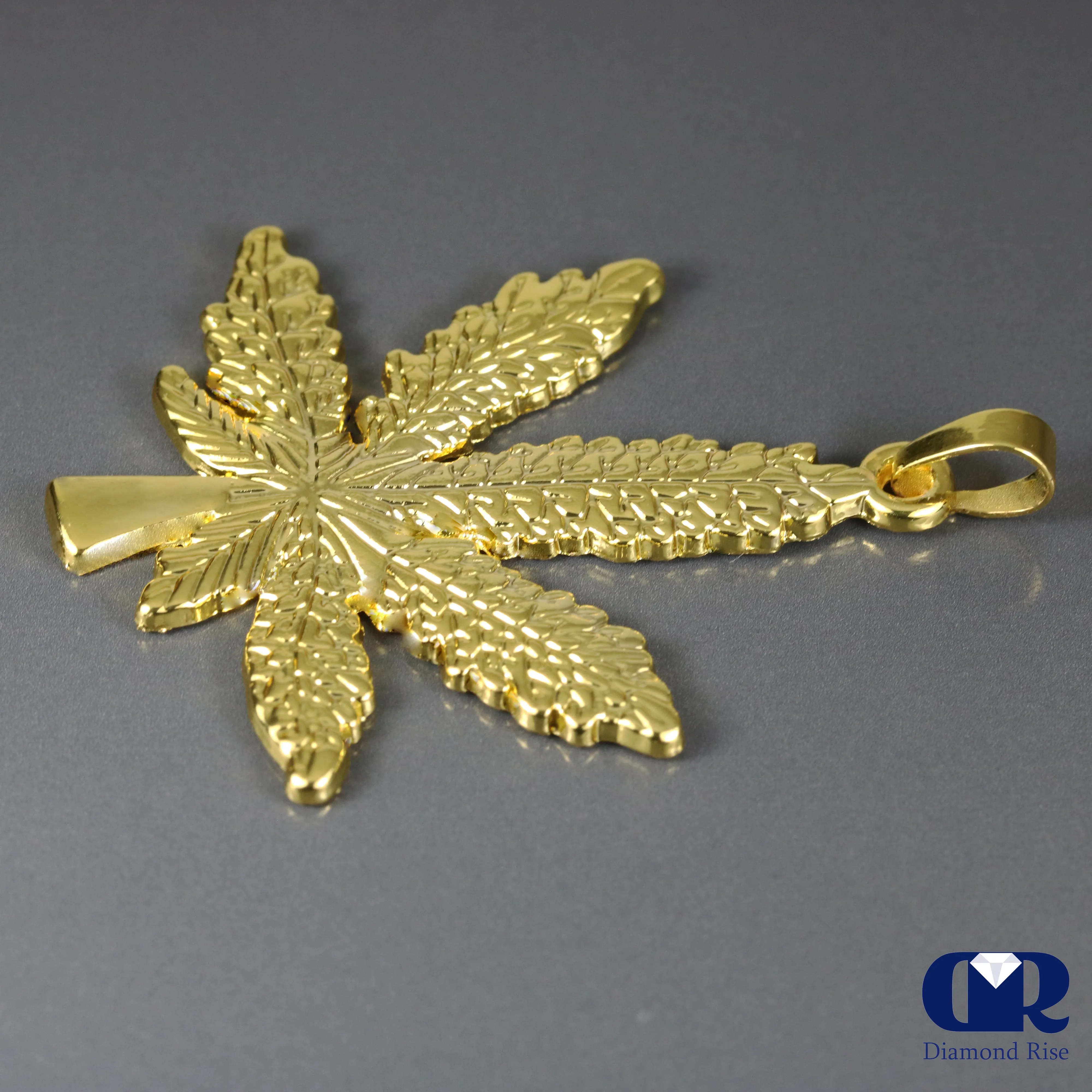 Solid 14K Yellow Gold leaf Pendant Necklace