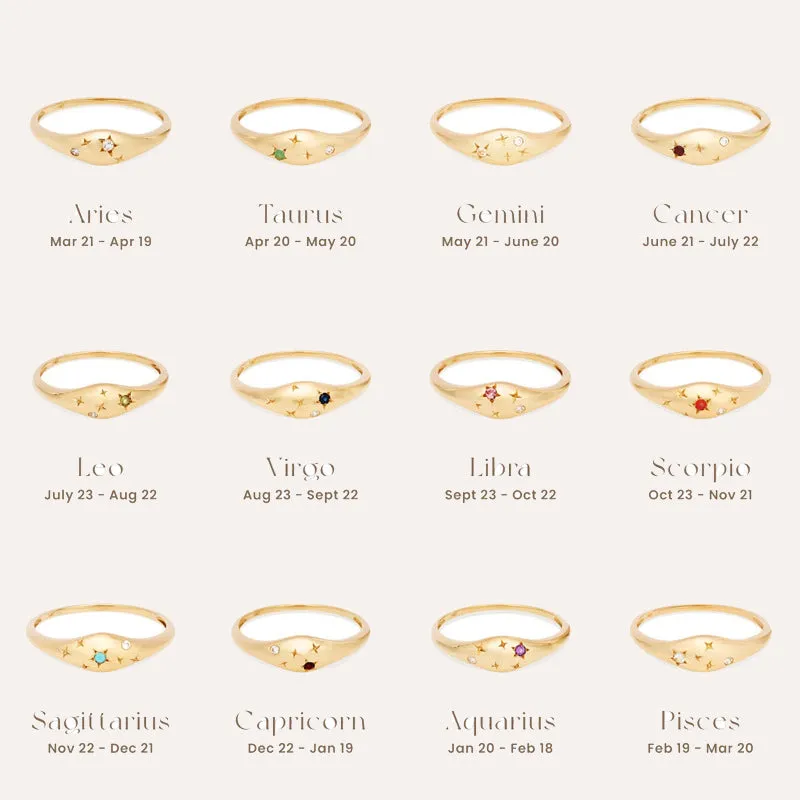 Sparkling Nova Gemstone Zodiac Curve Ring