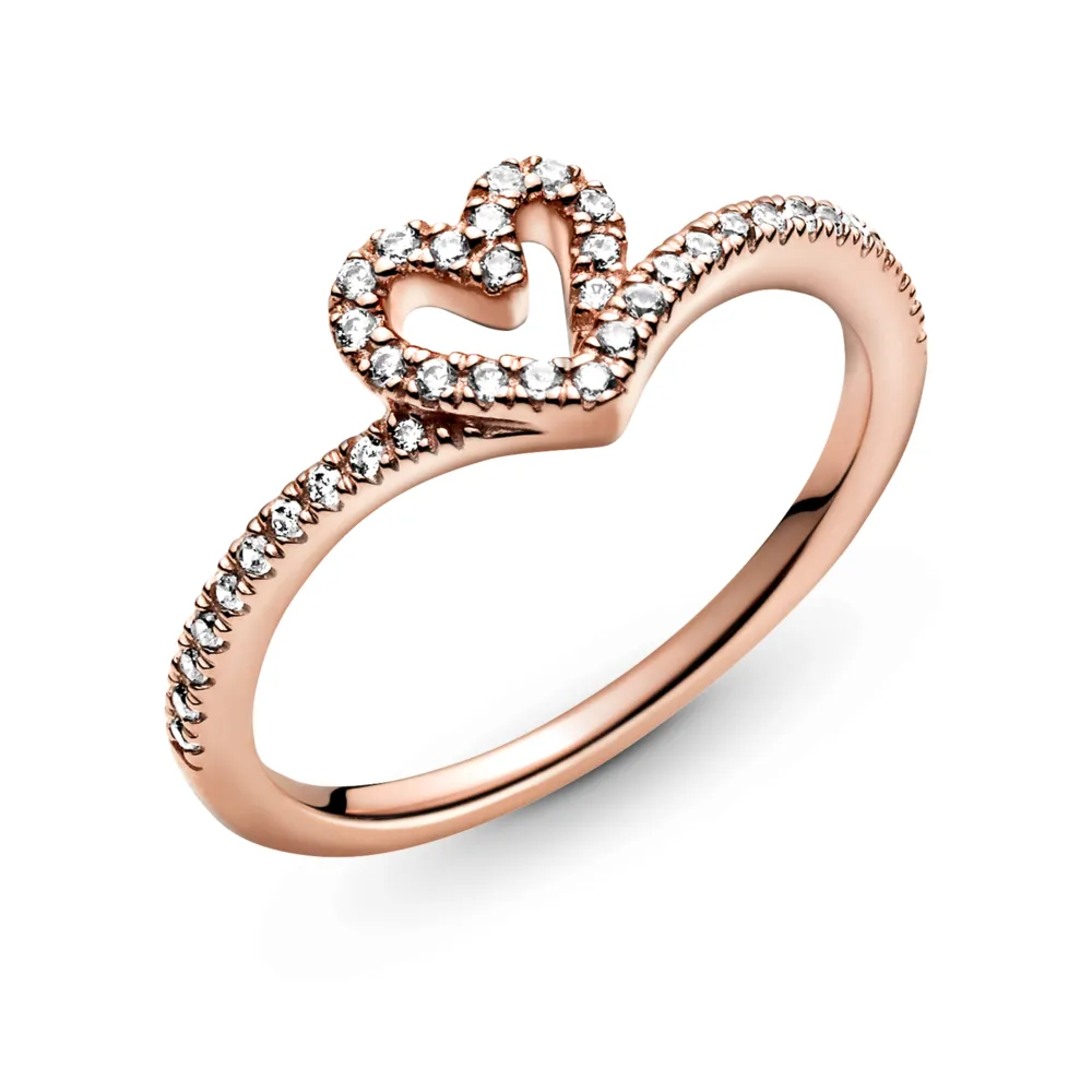 Sparkling Wishbone Heart Ring