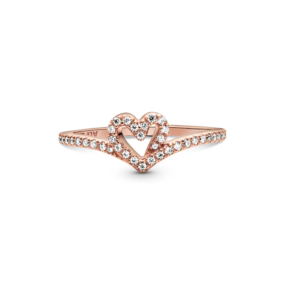 Sparkling Wishbone Heart Ring