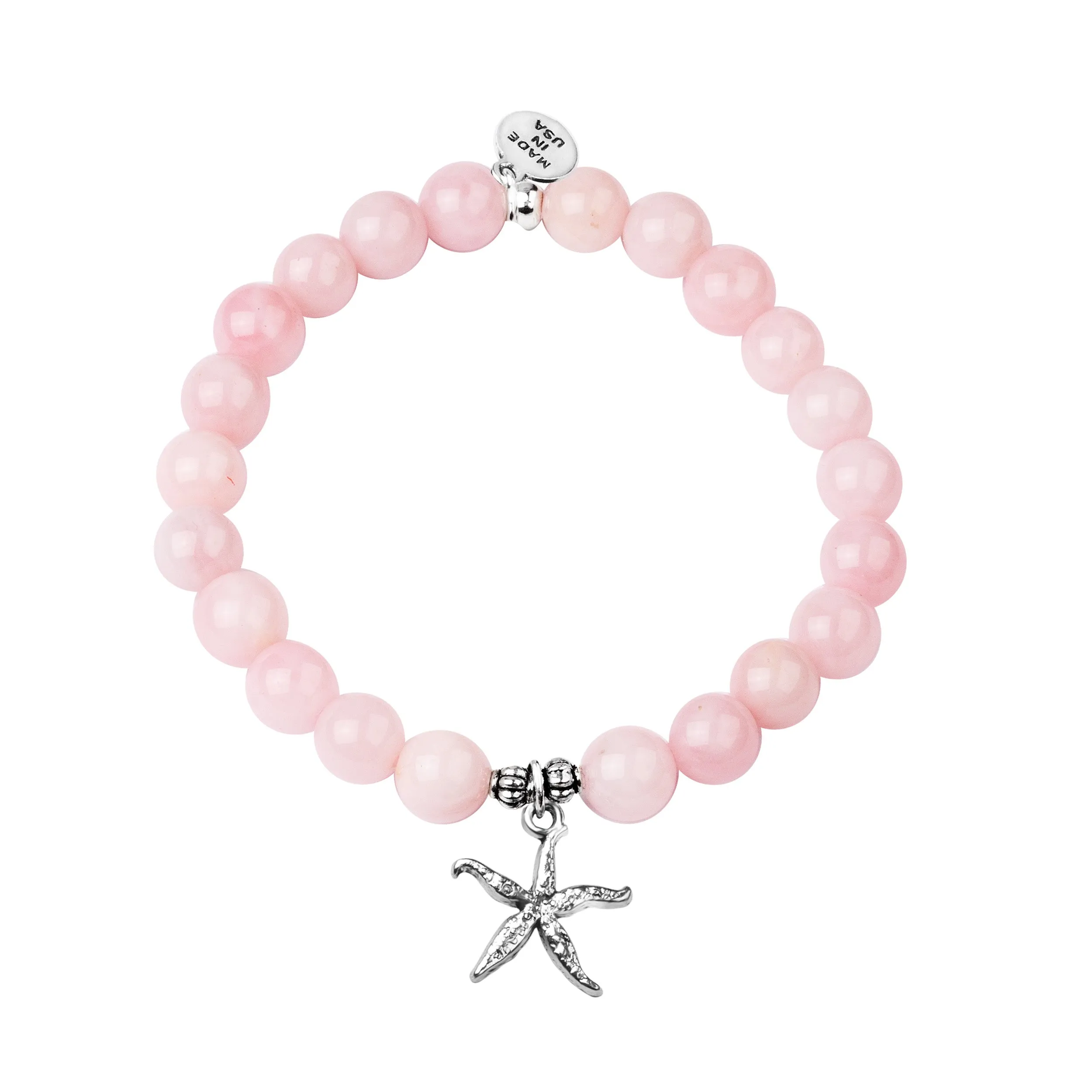 Starfish | Stone Beaded Charm Bracelet | Rose Quartz