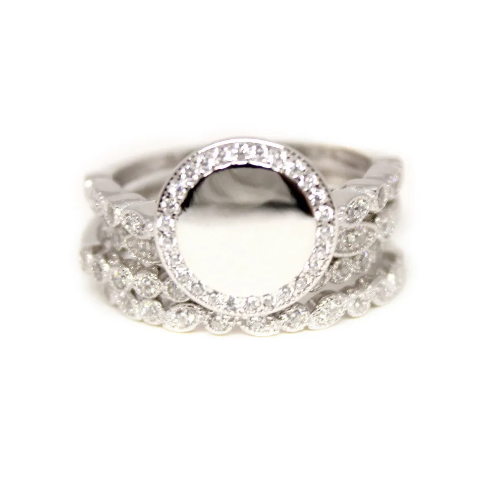 Sterling Silver Multi Shaped CZ Rimmed Monogram Stacking Ring