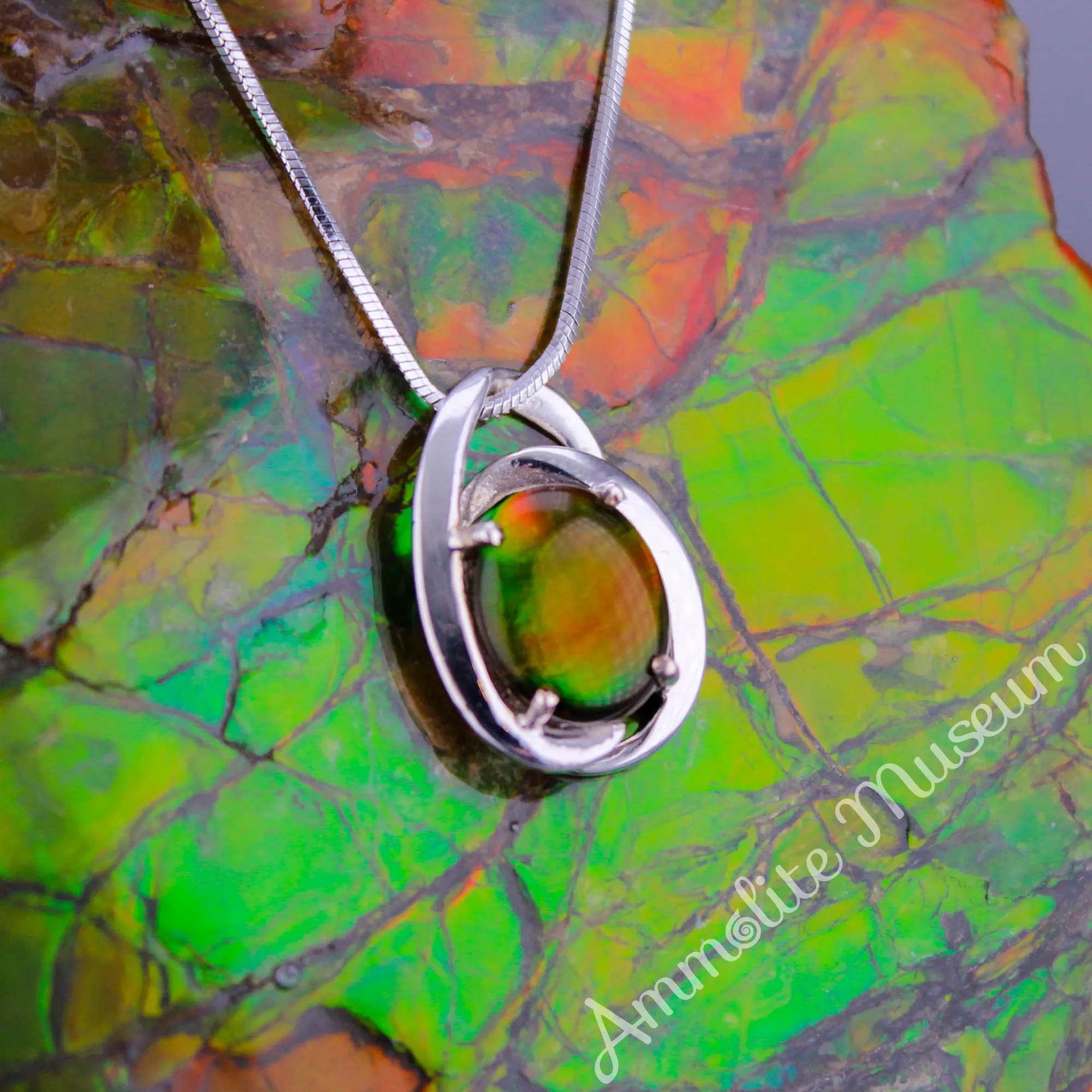 Sterling Silver Oval Harmony Ammolite Pendant