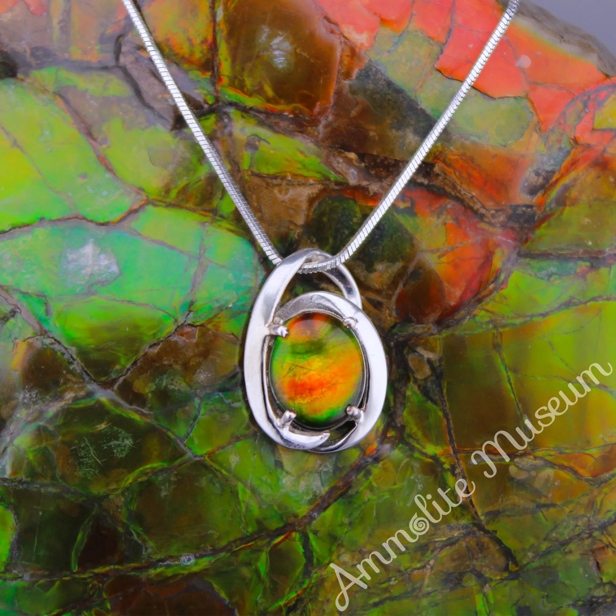 Sterling Silver Oval Harmony Ammolite Pendant