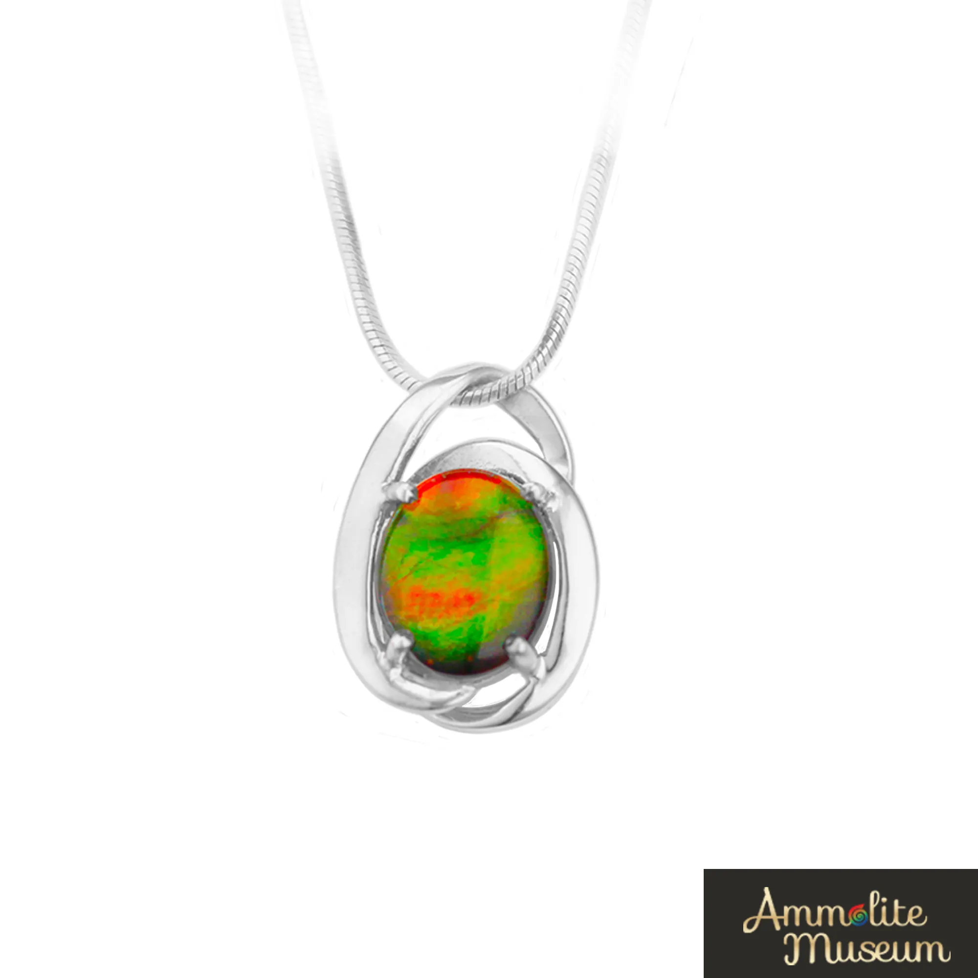 Sterling Silver Oval Harmony Ammolite Pendant