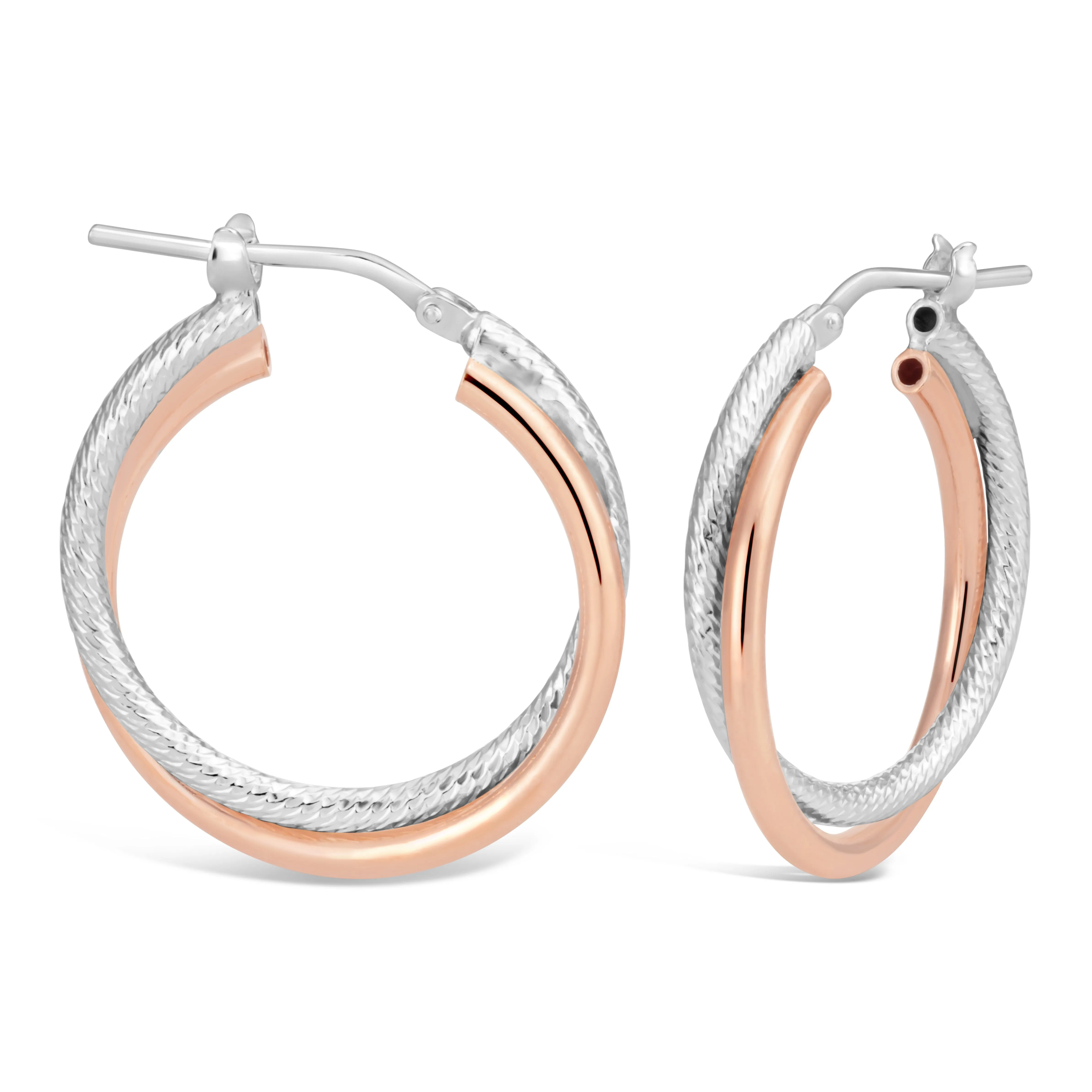 Sterling Silver Rose Plated Double Hoop With Twist 20mm Earring