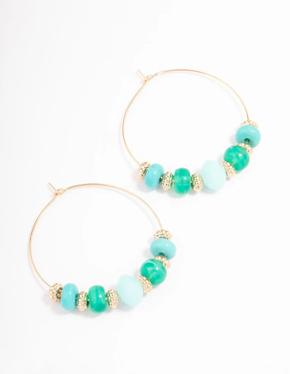 Turquoise Mixed Facet Beaded Wire Hoop Earrings