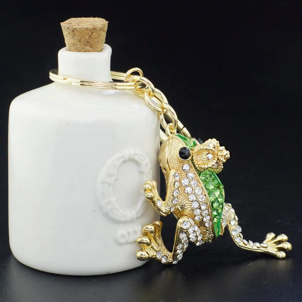 Unique Crown Frog Keyring Keychain Fashion Metal HandBag Pendant Purse Bag Buckle key chains holder Accessories Gift