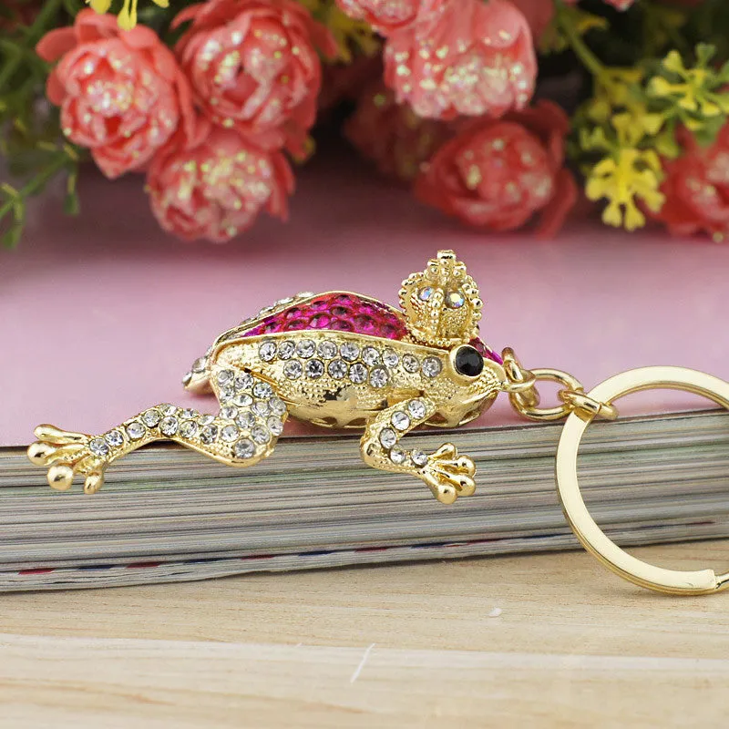 Unique Crown Frog Keyring Keychain Fashion Metal HandBag Pendant Purse Bag Buckle key chains holder Accessories Gift