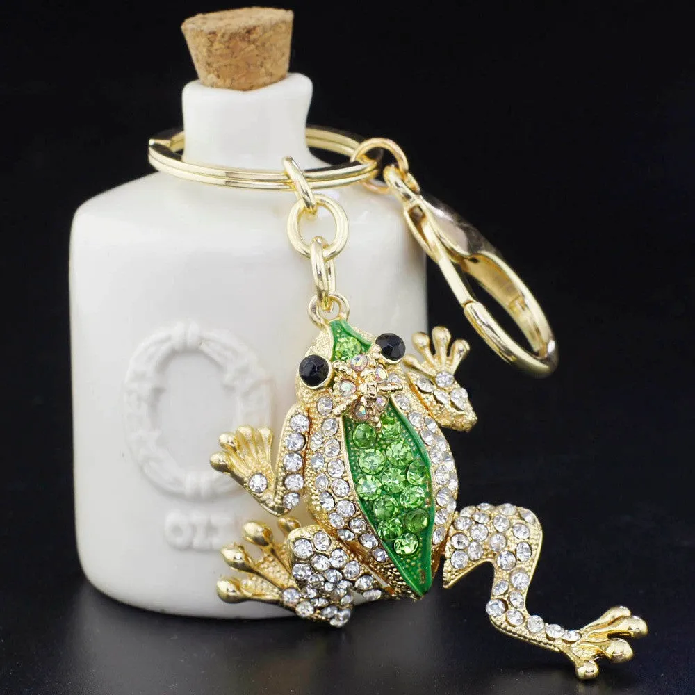 Unique Crown Frog Keyring Keychain Fashion Metal HandBag Pendant Purse Bag Buckle key chains holder Accessories Gift