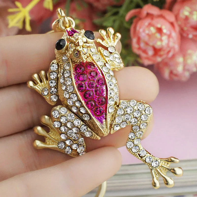 Unique Crown Frog Keyring Keychain Fashion Metal HandBag Pendant Purse Bag Buckle key chains holder Accessories Gift