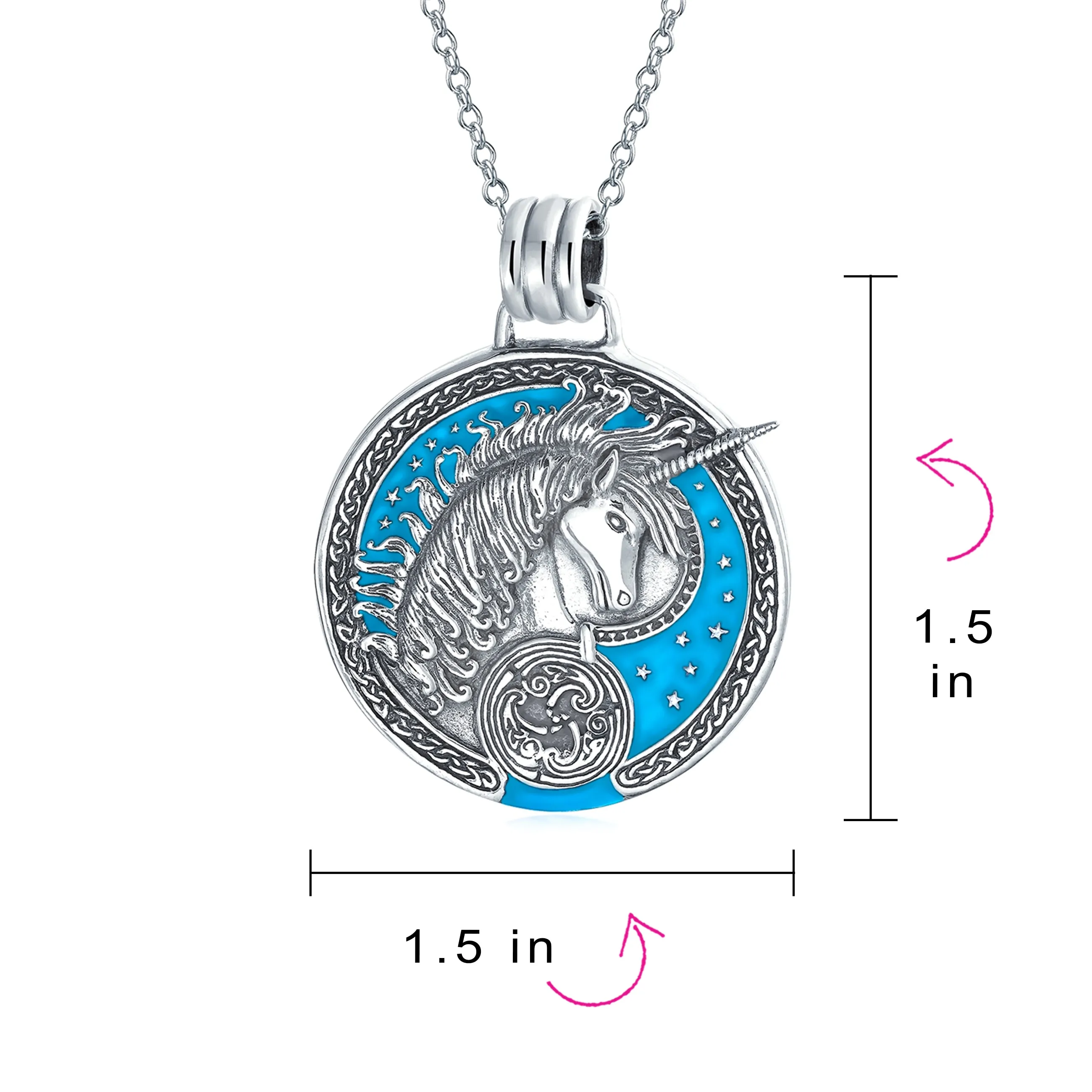 Unisex Pegasus Medallion Celestial Blue Pendant Necklace in Sterling Silver