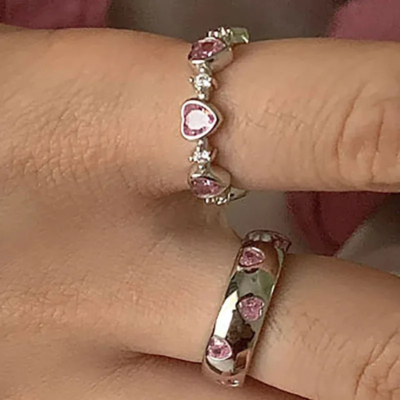 VAIGE Dazzling Heart-Shaped Pink Zircon Rings