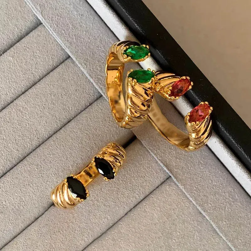 VAIGE Dazzling Twisted Ring with Red, Black, and Green Zircons