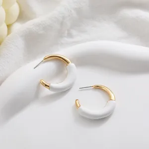 White and Gold Chunky Hoop Earrings-jlt11807