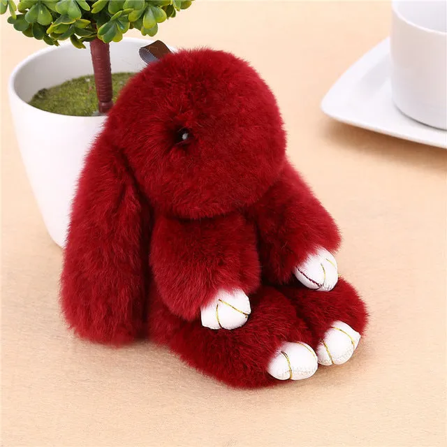 XINYAO 2017 14cm Cute Fluffy Bunny Key Chain Women Fur Pom Poms Rabbit Keychain Bag Charm Key Ring Ball Toy Doll Car Keyrings