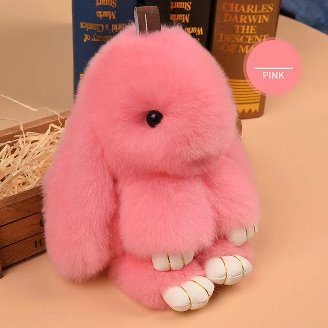 XINYAO 2017 14cm Cute Fluffy Bunny Key Chain Women Fur Pom Poms Rabbit Keychain Bag Charm Key Ring Ball Toy Doll Car Keyrings