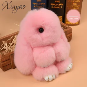 XINYAO 2017 14cm Cute Fluffy Bunny Key Chain Women Fur Pom Poms Rabbit Keychain Bag Charm Key Ring Ball Toy Doll Car Keyrings