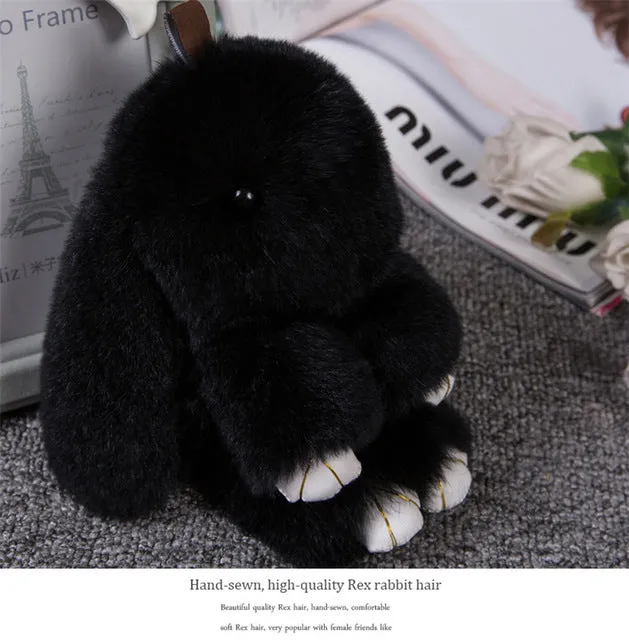 XINYAO 2017 14cm Cute Fluffy Bunny Key Chain Women Fur Pom Poms Rabbit Keychain Bag Charm Key Ring Ball Toy Doll Car Keyrings