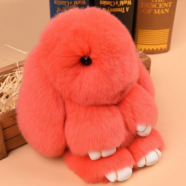 XINYAO 2017 14cm Cute Fluffy Bunny Key Chain Women Fur Pom Poms Rabbit Keychain Bag Charm Key Ring Ball Toy Doll Car Keyrings