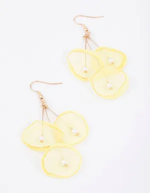 Yellow Multi Pearl Flower Drop Earrings